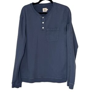 Flint and Tinder Mens Blue French Terry Henley Sweatshirt Large Made in USA L